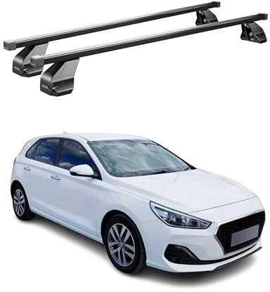 OMAC Menabo Dachträger für Hyundai i30 2017-2026 5Tür Stahl Schwarz | DIN 75302:2019 & ISO/PAS 11154:2006 geprüft, Abschließbar, City-Crash-getestet, bis 75 kg Traglast, Querträger, Grundträger