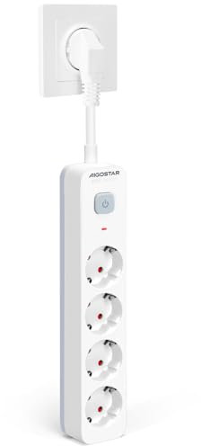 Aigostar Regleta Enchufe, Alargador Enchufe de 4 Tomas, Enchufe Multiple Regleta con Interruptor, Blanco