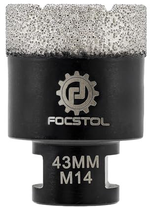 FOCSTOL Foret Diamant - 43mm Scie Cloche Diamant Brasée Sous Vide pour Porcelaine Carrelage Céramique Marbre Granit Quartz M14 Filetage