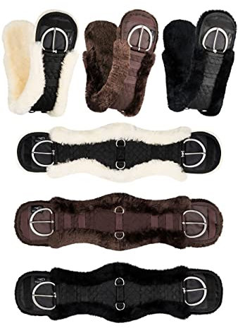 Equinate Westerngurt Classical mit echtem Lammfell - anatomischer Sattelgurt Western Bauchgurt 65 70 75 80 85 90cm Natur Braun Schwarz (85cm Braun)