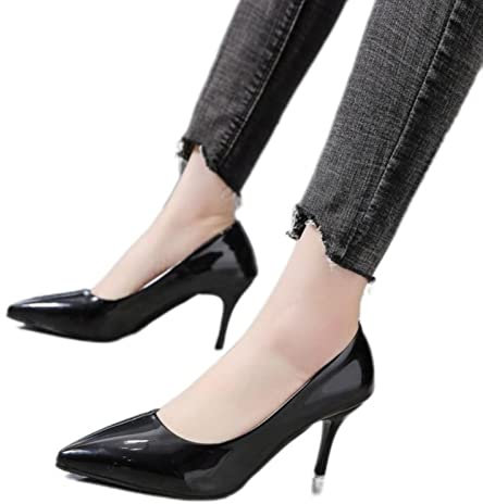 Scarpe classiche con tacco sottile da donna, con décolleté e tacco sottile, colore nero, 22,5 cm