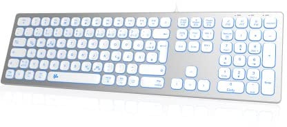 Kabelgebundene USB-Tastatur Slim - Aluminiumgehäuse Numerische Tastatur RGB-Tastatur mit Hintergrundbeleuchtung Kompatibel mit iMac (2016 und 2017 iMac, iMac Pro und mehr) und PC (Silver White)