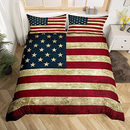 Homemissing American Flag Duvet Cover Set Usa Patriotic Bedding Set for Men Adults Soft Lightweight Comforter Cover Double Size