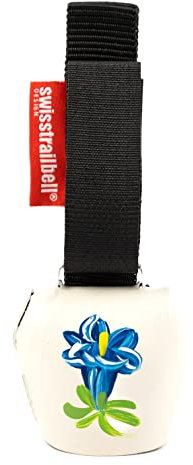 swisstrailbell® Edition weiße Glocke mit Enzian, Fahrradklingel,Trailbell, Bärenglocke, Signalglocke