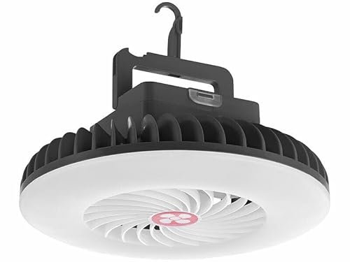 Semptec Urban Survival Technology Camping Ventilator: 3in1-Akku-LED-Licht & Ventilator mit USB-Powerbank, Ø 16,6 cm, 300 lm (Deckenventilator Akku, Camping mit Licht, Mobile Deckenventilatoren)