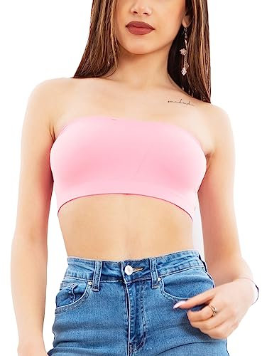 Toocool - Top Donna Reggiseno Bandeau Fascia Elasticizzato Senza Ferretto Nuovo F3031 [L/XL,Rosa]