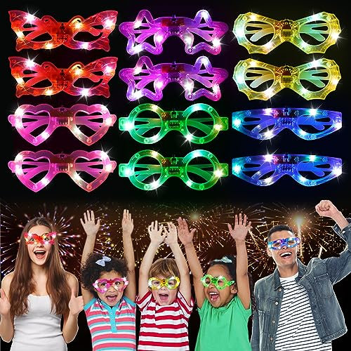 Partybrille LED, 12 Stück LED Brillen für Party, LED Brille, Leuchtende Partybrille, Neon Party Brillen, für Weihnachten Halloween Karneval Geburtstagsfeier Hochzeit Party Konzert