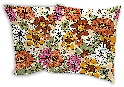 SKYDAWNY Retro 70er Jahre Groovy Flowers Throw Kissenbezug 45,7 x 45,7 cm, bunte dekorative Kissenbezüge Set von 2 für Zuhause Wohnzimmer Bett Sofa Schlafzimmer Dekor Fälle quadratisch Outdoor