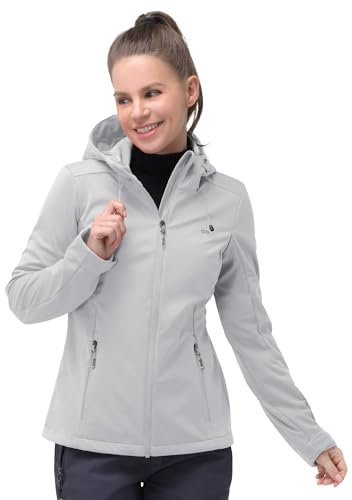 33,000ft Veste softshell imperméable et coupe-vent pour femme - Veste fonctionnelle respirante - Veste de cyclisme légère avec capuche - Coupe-vent pour la course, le cyclisme, la randonnée, Gris