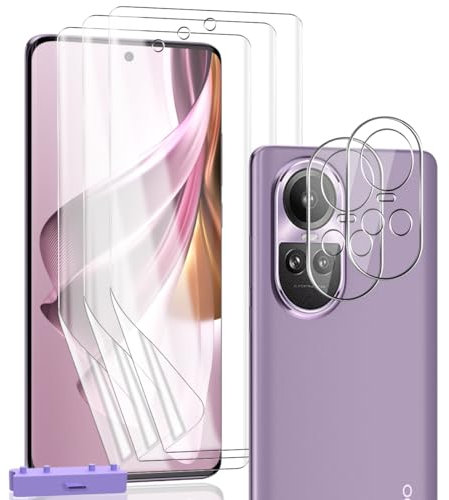 Zerrshoo Protector de Pantalla para OPPO Reno 10/10 Pro, Película de flexible 3 Piezas y OPPO Reno 10/10 Pro Protector de Cámara 2 Piezas, para OPPO Reno 10/10 Pro Protector Pantalla