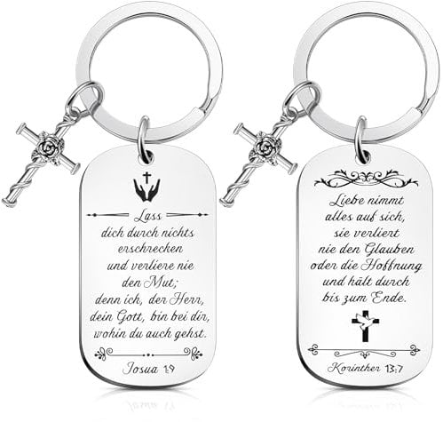 Otuuz 2 Stück Christliche Schlüsselanhänger Geschenke Bibel Schlüsselanhänger aus Edelstahl Mutmacher Geschenke Konfirmation Geschenke für Mädchen Jungen Kommunion Spirituelle Geschenke für Firmung