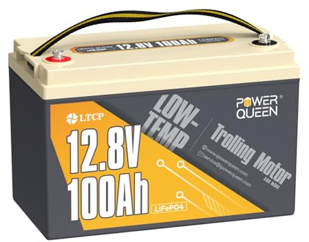 Power Queen 12,8V 100Ah Batterie LiFePO4 avec Arrêt Intégré à Basse Température, Mise à Niveau 100A BMS, Cellules de Batterie au Lithium Grade A avec 4000+ Cycles, Parfait pour Moteur Trolling..…