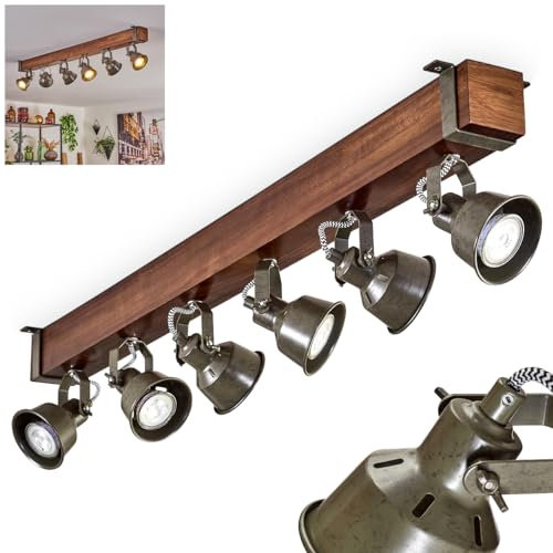 Deckenleuchte Pehefito, moderne Deckenlampe aus Metall/Holz in Schwarz/Braun/Grün-Grau, Deckenleuchte im Industrial Design mit verstellbaren Schirmen, 6-flammig, 6 x GU10 ohne Leuchtmittel