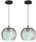 KCO Lighting - Lámpara colgante de vidrio acanalado verde moderno, grande, 1 luz, luces colgantes negras individuales, lámpara de isla de cocina, paquete de 2 lámparas de techo vintage verde