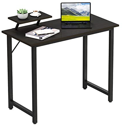 HAMHAIGO Bureau d'ordinateur Noir Bureau avec Support pour Moniteur, Bureau d'ordinateur Table de Travail