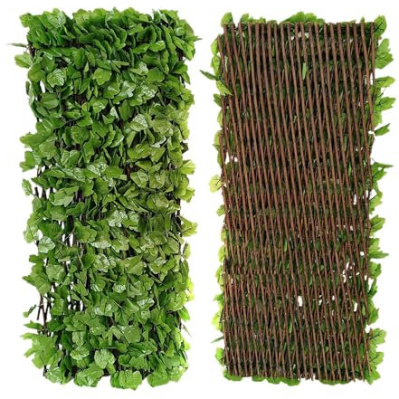 Balkon Sichtschutz | Efeu Sichtschutz Outdoor | Erweiterbarer Künstlicher Heckenzaun | Künstliche Efeu Garten Sichtschutz | Garten-Sichtschutz | UV-beständig, Weinblatt-Dekoration, Außendekoration