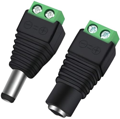 Dolaso 1 Pair Male Female DC Power Connector 5.5mm x 2.5mm, Screw Terminal Connector 12V, DC Power Supply Plug Adapter for CCTV Camera, LED Strip Light