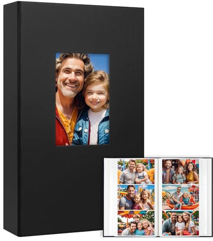 360 Taschen 4x6 Fotoalbum, große Kapazität Lederabdeckung Fotoalbum 4x6 hält 360 Fotos, säurefreie Seiten Fotoalben mit Frontfenster für Familie Hochzeit Jahrestag Baby Bilder (Schwarz)