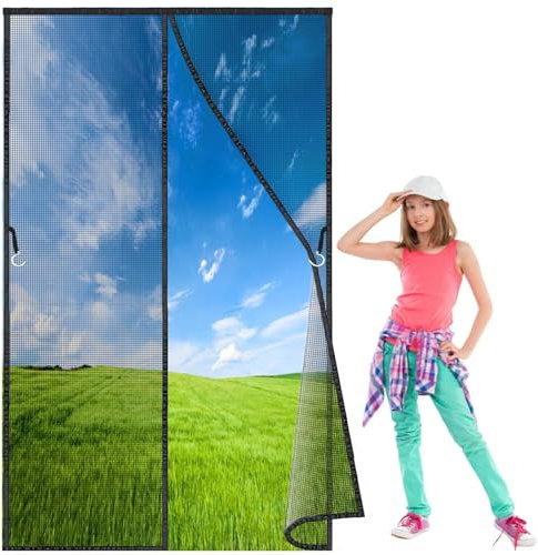Fliegengitter Tür Magnet Insektenschutz Balkontür 335x330 cm, Fliegenvorhang Haltbarer als Herkömmliche Fliegengitter Ideal für Wohnzimmer Schiebetüren, Balkontüren Schwarz Neuste-Version