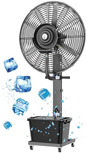 Yqyc Ventilador Pulverizador Oscilante para Exteriores, Ventilador de Piso Industrial Comercial con Tanque de Agua de 43 L, para Patios, Talleres, Almacenes Industriales(75cm)