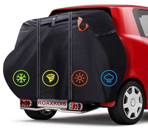 Roaxkois Fahrradabdeckung für 2 Fahrräder - Fahrradhülle für Transport, 600D Oxford-Stoff, PU Beschichtung, Wasserdichtes & Heavy Duty, Fahrradabdeckung Heckträger für die Reisende Lagerung