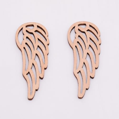 Airssory 100 Stück Engelsflügel, unlackiertes Holz, Aussparung, Feder-Holzscheiben, Charms für DIY-Schmuckherstellung, Kunstdruck, Handwerk, Heimverzierungen