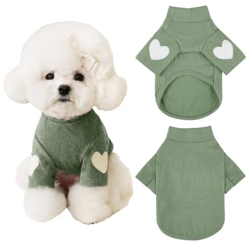 Yaopelky Hunde-Sweatshirt Mit Herzaufdruck - Warmes Haustier-T-Shirt für Kleine und Mittelgroße Hunde, Katzen-Welpen-Outfit für Teddy, Chihuahua, Schnauzer (Grün, M)