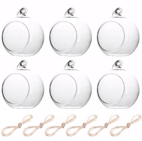 Kalastussaari Bougeoir Suspendu, 6 pcs de 3,2 Pouces Globes en Verre suspendues pour Bougies à LED, Bricolage Suspendu aux Feux à thé Suspend