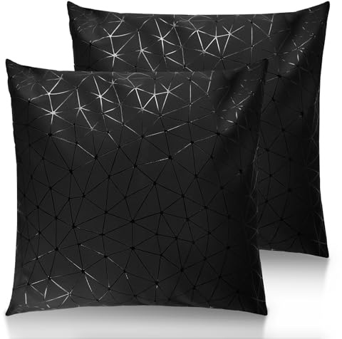 AOOTOOLINK Zierkissenbezüge aus Kunstleder, 45,7 x 45,7 cm, schwarz, gestreift, modern, Bauernhaus, einfarbig, dekorative Kissenbezüge für Zimmer, Couch, Wohnzimmer, Schlafzimmer, Bett, Sofa