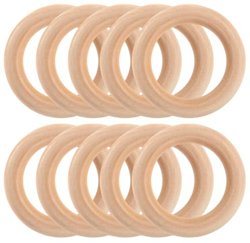 WUSJCOF Holzringe zum Basteln 10 Stück Natürliche Holz Ringe Makramee Ringe DIY Schmuck Makramee Armband Anhänger Hängende Dekoration (45 mm)