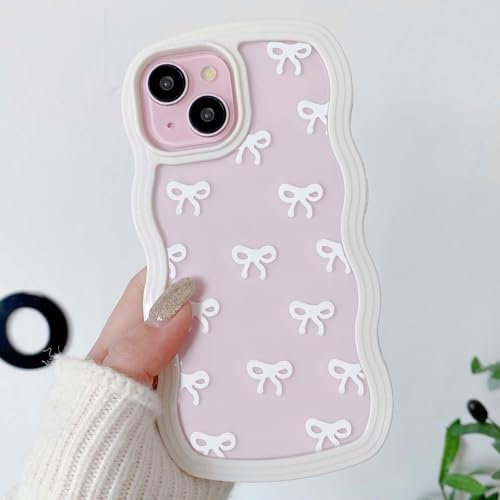 QLTYPRI Bow Case for iPhone 11, Clear Cute Ribbon Bow Phone Case Curly Wavy Aesthetic Phone Case, Slim Soft Transparent Shockproof Protective Cover for Women Girls - White