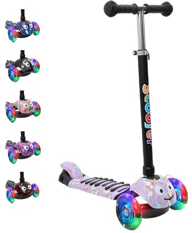 Habib Gruppe Kinderroller, 3-Räder, Kinderscooter für Jungen & Mädchen 3-8 Jahre mit LED-Rädern, Höhenverstellung, rutschfest, Max. 50 KG