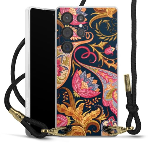 Carry Case kompatibel mit Samsung Galaxy S25 Ultra Hülle mit Band Handykette zum Umhängen schwarz Muster Ornamente Mandala