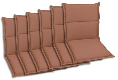 GO-DE Textil Bequeme und attraktive Polsterauflagen für Hochlehner-, Mittellehner- und Niederlehner-Gartenstühle (6er-Set, Uni Braun, Niederlehner)