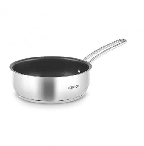 KARACA Emirgan Bratpfanne 22 cm, Edelstahl-Pfanne mit Antihaftbeschichtung, Pfanne Induktion, 2.3 L, Gleichmäßige Wärmeverteilung Edelstahlpfanne, Silber