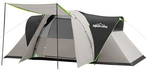 LOYEAHCAMP 8 Person Larger Extended Dome Camping Tent with 3 Rooms, Waterproof Semi-Freestanding Family Outdoor Tent with Porch and Spacious Interior
