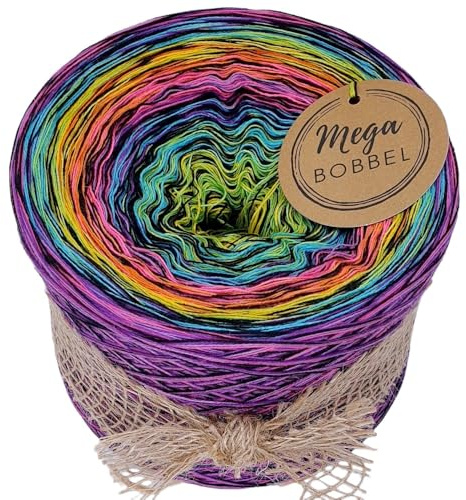 MegaBobbel*Farbstrudel mit Schwarz*A148-S* Farbverlaufsgarn - Lace Garn Bobbel Wolle zum Häkeln & Stricken - 50% Baumwolle/50% Polyacryl (4 fädig, 1000m)