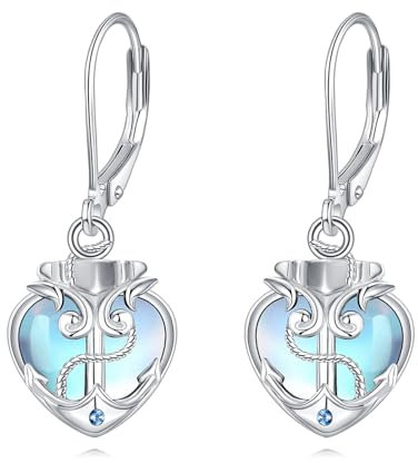 Anker Ohrringe für Damen 925 Sterling Silber Mondstein Drop Ohrringe Lenkrad Faden Ozean Meer Nautische Thema Schmuck Geschenke für Mädchen