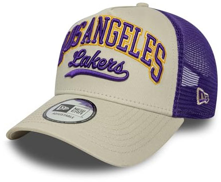 New Era Los Angeles Lakers Script A-Frame Trucker Cap Beige - One-Size