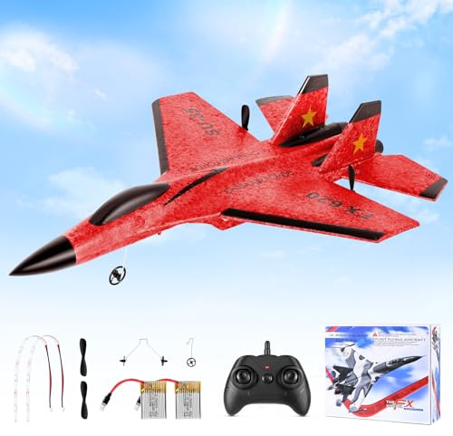 Jradse Avion Télécommandé, 2.4 GHz Avion RC, 2 Modes de Démarrage Avions Radiocommandés avec Système de Vol Gyroscopique à 3 Axes, Veilleuse LED et Chargement USB pour Débutants et Enfants(Red)