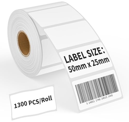 1300 Piezas Etiquetas Autoadhesivas, 2x1 (50mm x25mm) Etiquetas Térmicas Adhesivas para Oficina Cocina Conservación de Alimentos Ideal para Etiquetar Frascos y Productos