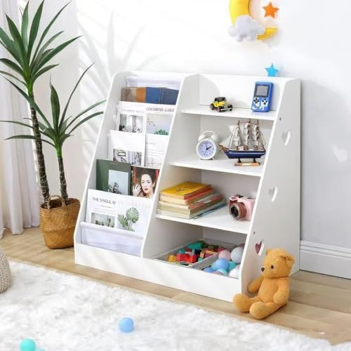 Duffy Children Kids Bookcase Storage Bookshelf Toy Shelf Storage Display Shelf Rack Organizer Holder with 5 Shelves (4 Tier White)