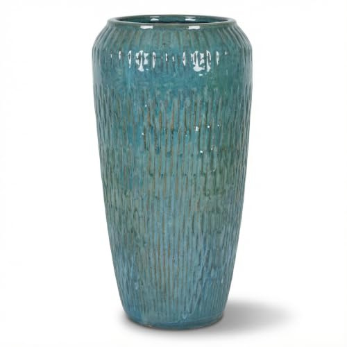 Provencelia Pflanzkübel Pompadour Keramik Ø 30 × H 57 cm Stahlblau | Größe L, 16 L Pflanzvolumen, Innenöffnung Ø 19 cm, 10,5 kg; Untersetzer Ø 26 cm separat erhältlich