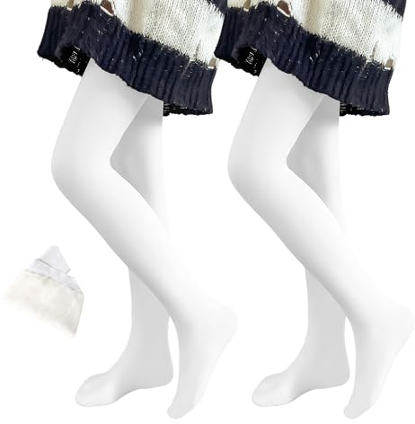 Domueay Filles Thermiques Collants Chauds, Opaques Collant, 6-8 ans, Blanc