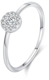 Ayoiow Halo Weißgold Ringe Hochzeit für Damen mit 0.1ct Labordiamant, Brilliant Verlobungsringe für Sie, 18 Karat Weißgold Größe 53 (16.9)