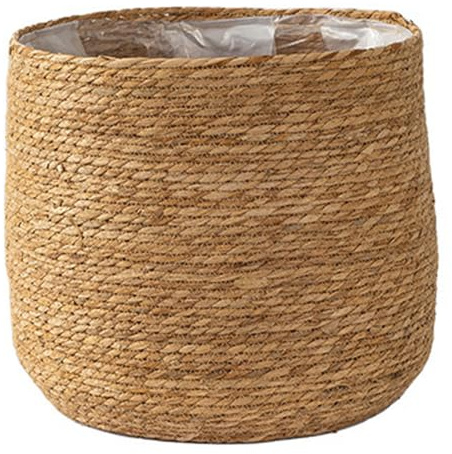 Geflochtener Stroh-Blumentopf, 30, 5 cm Seegras-Pflanzkorb, Weiden-Rattan-Vase, Kleinigkeiten-Organizer, Aufbewahrungsbehälter, handgewebter Korb-Pflanzgefäß mit Kunststoffeinlagen und Griff für Innen