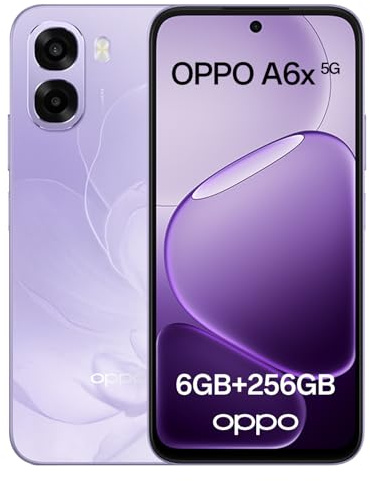 OPPO A6x 5G Android Unlocked Smartphone, 6+256GB, 6.75 120Hz Ultra Bright Display, 50MP Ultra-Clear Camera, 6100mAh Battery, MediaTek Dimensity 6300, IP64 Water Resistance, Violet Purple