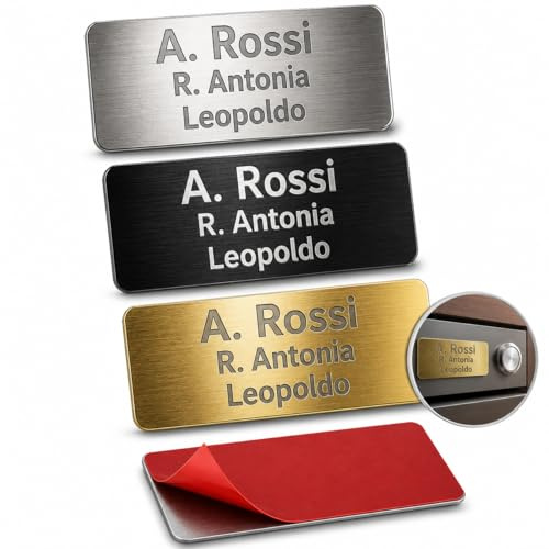 MENKËLL Targhetta Citofono Esterno Personalizzabile - Adesiva, in Acciaio Inox - Incisione Laser - Targhetta Personalizzata per Casa, Porta Ingresso, Armadietti, Cassetta Postale - 7x2cm (Oro)