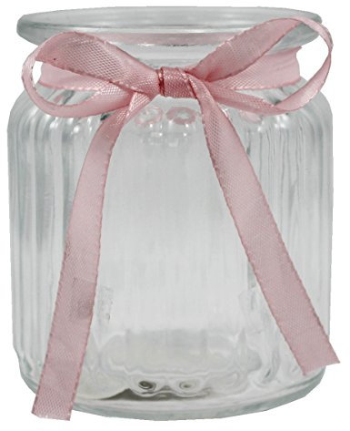 12 x Windlichter Lilith geriffelt + Gratis rosa Dekobänder, H 9 cm