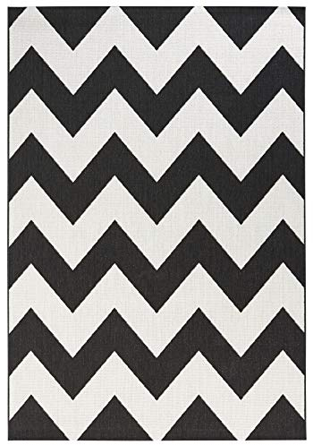 NORTHRUGS In- und Outdoor Teppich Unique 80x150cm - Wetterfest Modernes Design Zick-Zack Geometrisches Muster Läufer für Balkon Terrasse Garten Wintergarten Wohnzimmerteppich Wasserfest in Schwarz